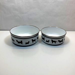 Vintage enamel metal EPI set 2 bowls dog theme